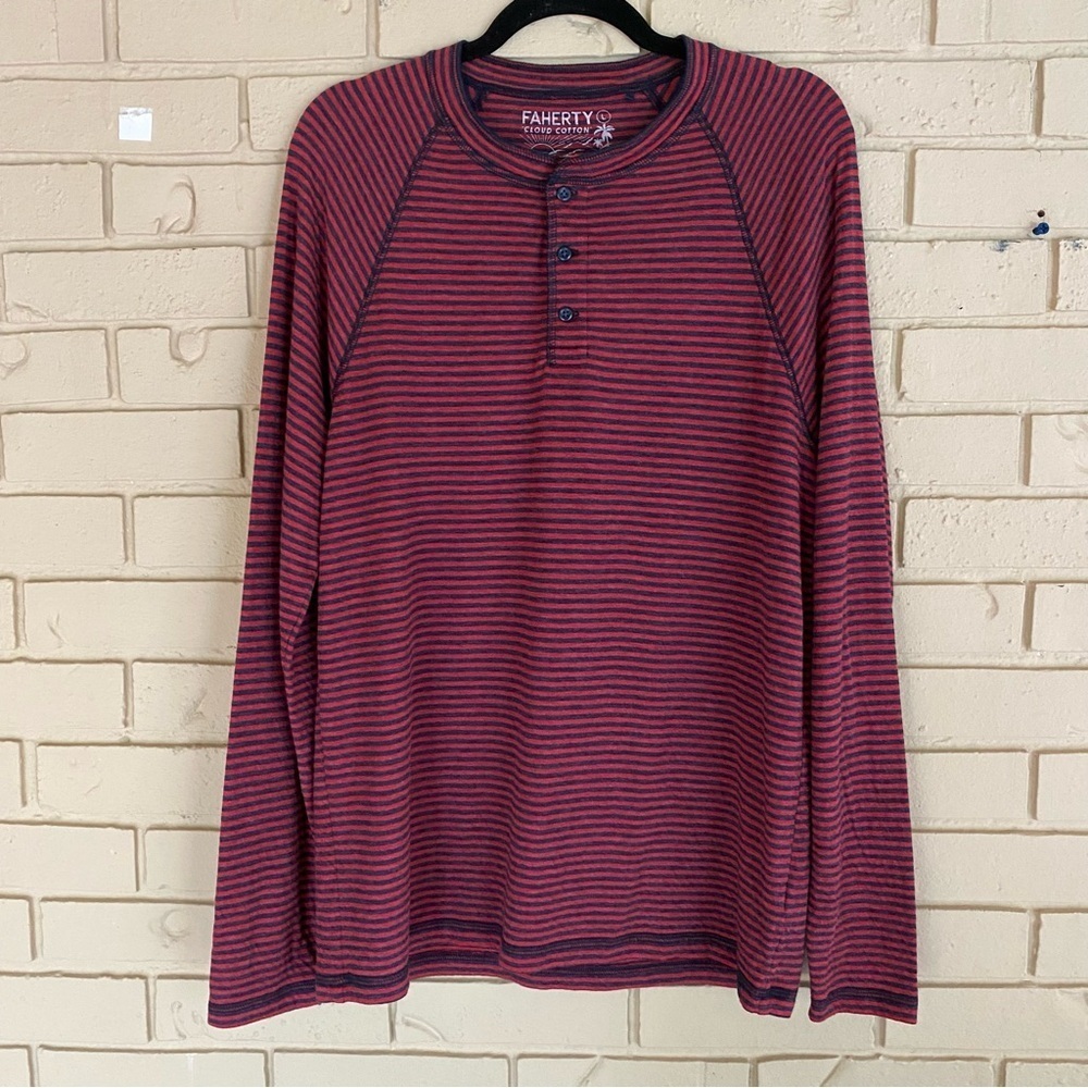 Faherty Shirt Mens L Red Pima Cotton Blend Long Sleeve Henley Cloud Cotton Soft